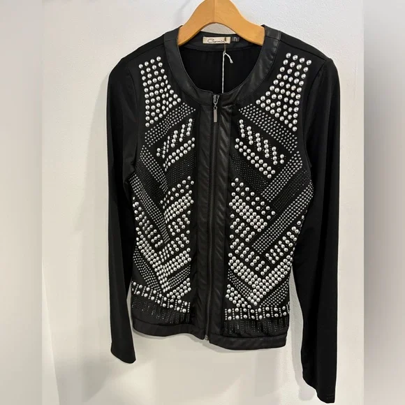 Elegant Black Carmin Blouse Blazer with Silver Studs NWT - Picture 1 of 11